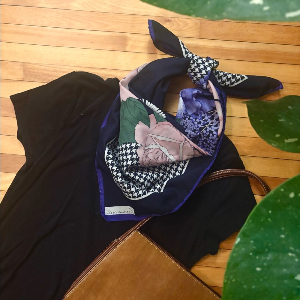 Leonardi Floral and Houndstooth Silk Scarf